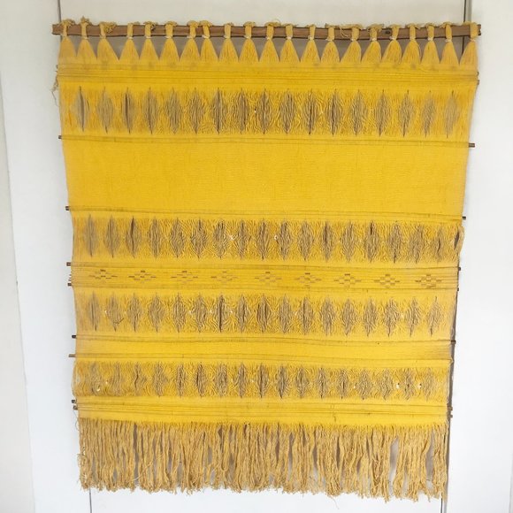 Mustard Yellow Ochre Woven Macrame Fringe Boho Wall Hanging Tapestry Textile Art - Picture 1 of 7